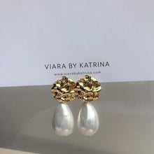 Load image into Gallery viewer, Rosette Pearl Drop Earrings
