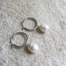 Load image into Gallery viewer, Pippa Silver Pearl Hoops
