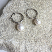 Load image into Gallery viewer, Pippa Silver Pearl Hoops
